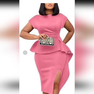 Side Split Bodycon Midi Cocktail Dress Pink